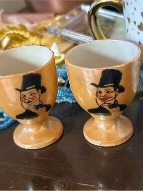 Vintage Pair of Luster Ware Ceramic Egg Cups with Charlie McCathy